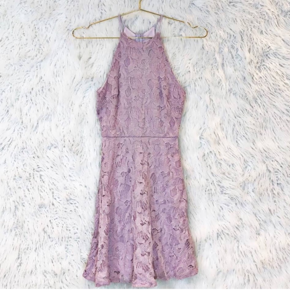 🌸 Aqua Lace Halter Mini Dress,  NWT Size L